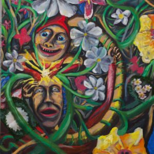 Hva skjer når frykten strammer, men nysgjerrigheten drar oss videre? I denne forvrengte verdenen flyter to ansikter sammen – to impulser i samme hud. Den ene skjelver, den andre jager. Sammen danner de en uro som aldri hviler.